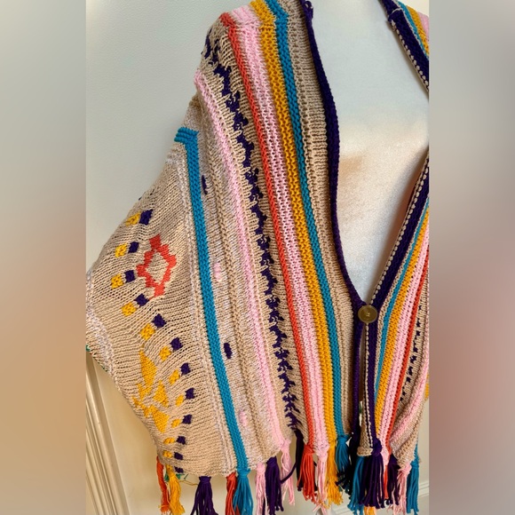 Forte Forte Striped Cardigan Poncho Fringe Multicolor Size 3 Retail $595 - Picture 2 of 3